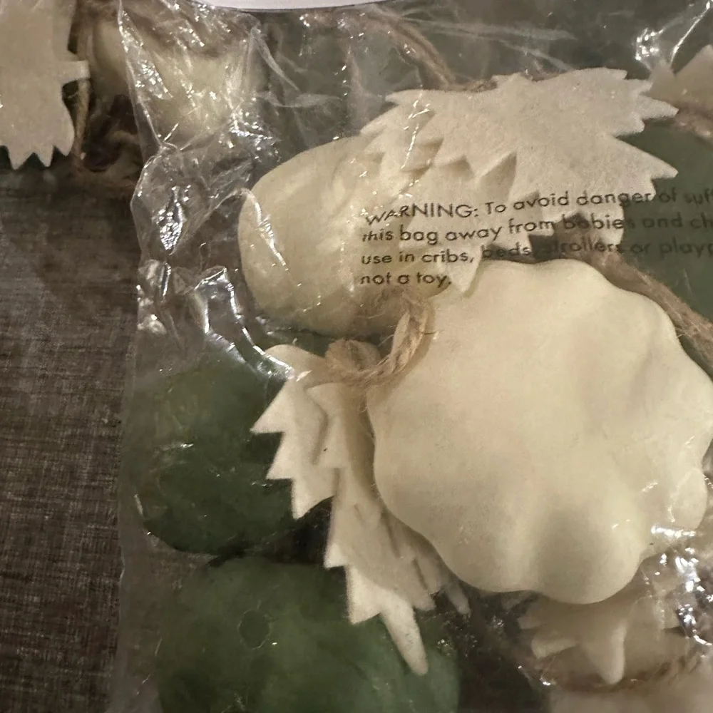 3 Sets of Pumpkin Garland with leaves 6 feet each White & Green Fall Decor NEW